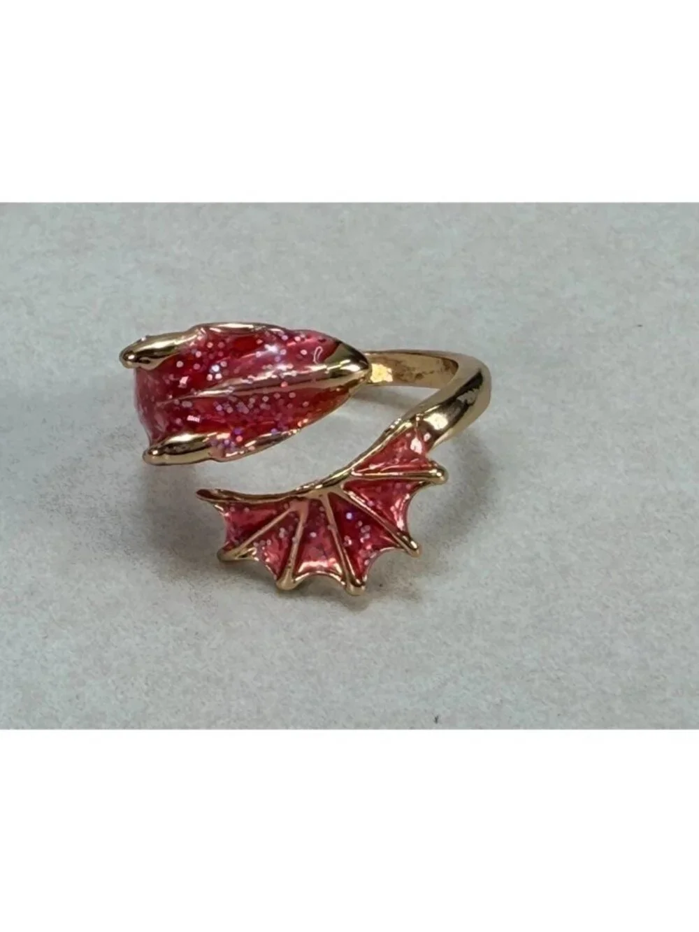 Gothic Pink Dragon Wrap Ring Gold Tone Fantasy Adjustable Statement Jewelry